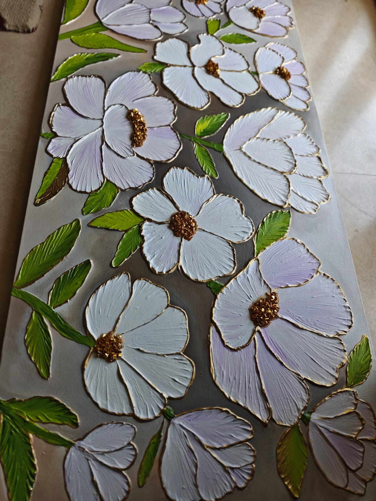 22 White Floral Clay Texture Painting | Acrylic