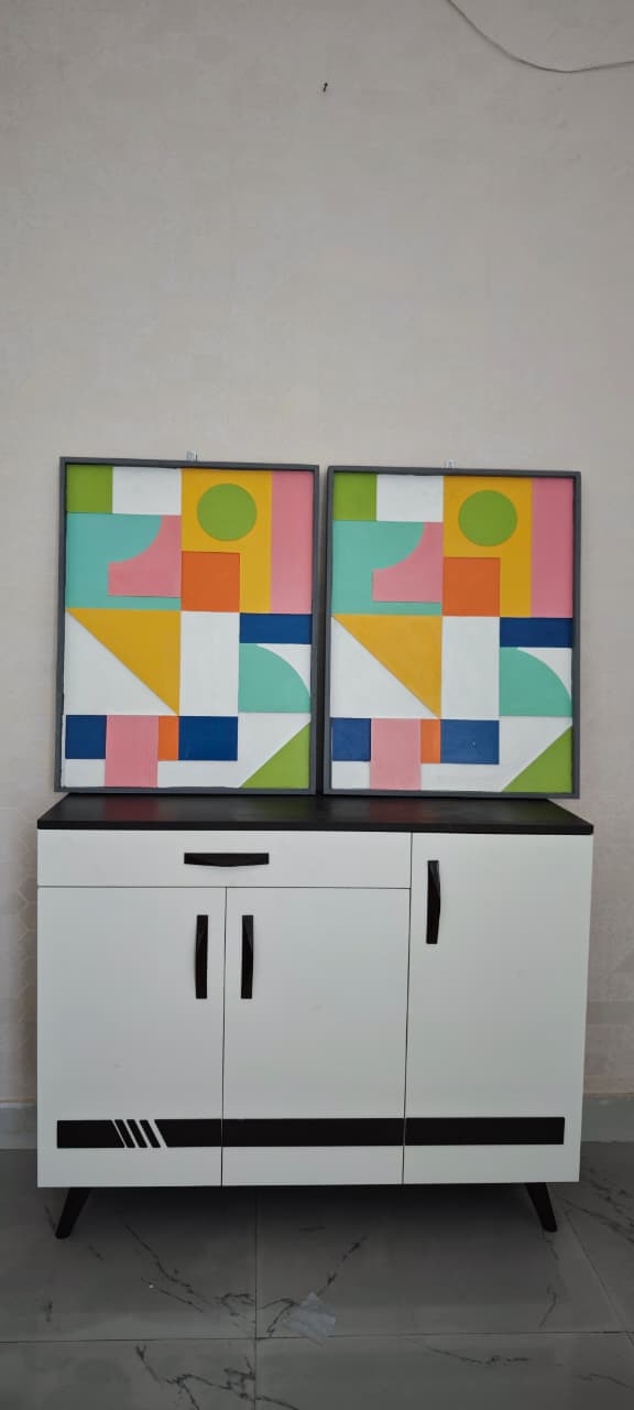 105 Colourful Geometric Diptych Wooden Painting | Set of 2