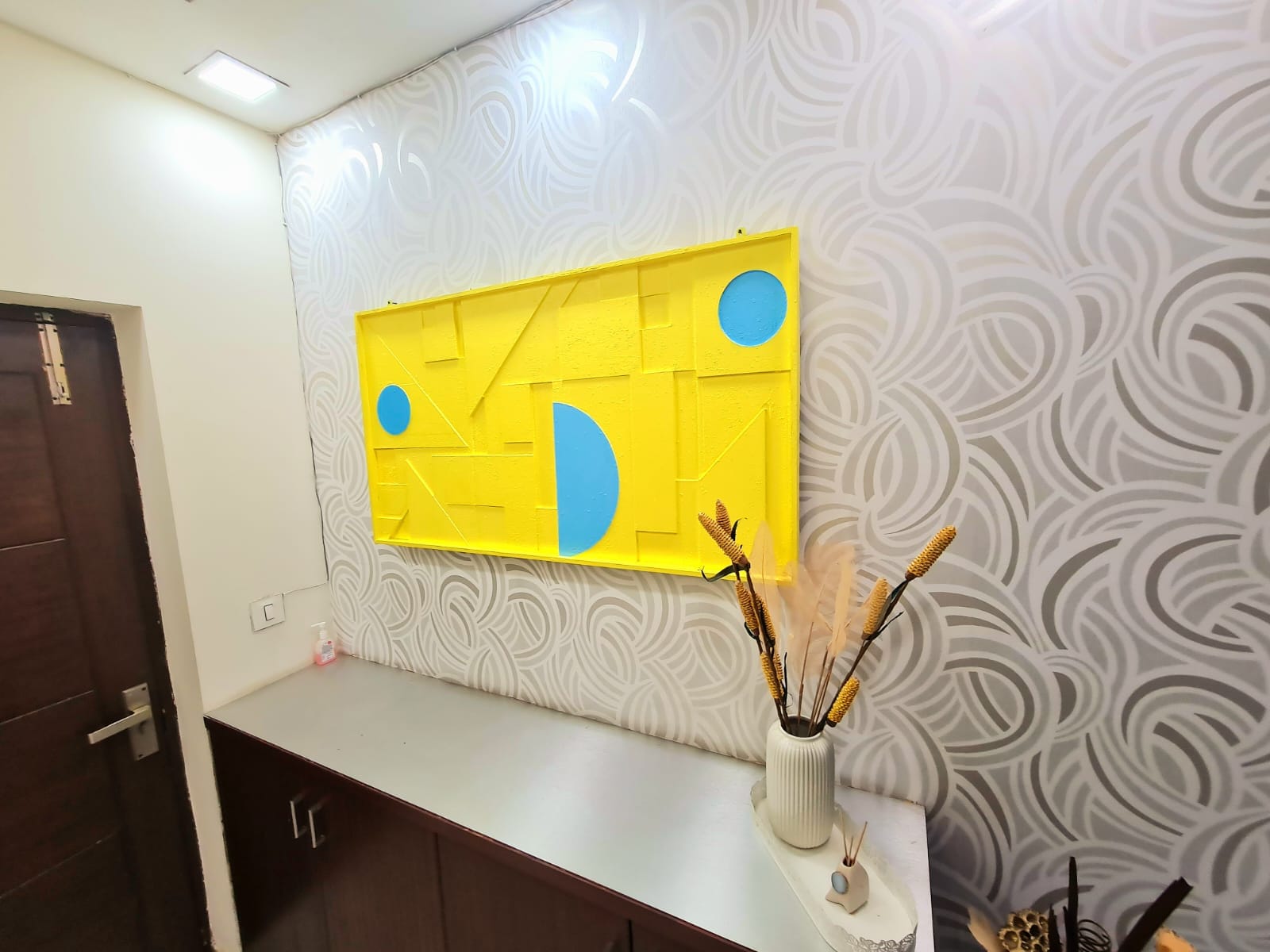 Yellow & Blue Geometric 3D Wooden Wall Art