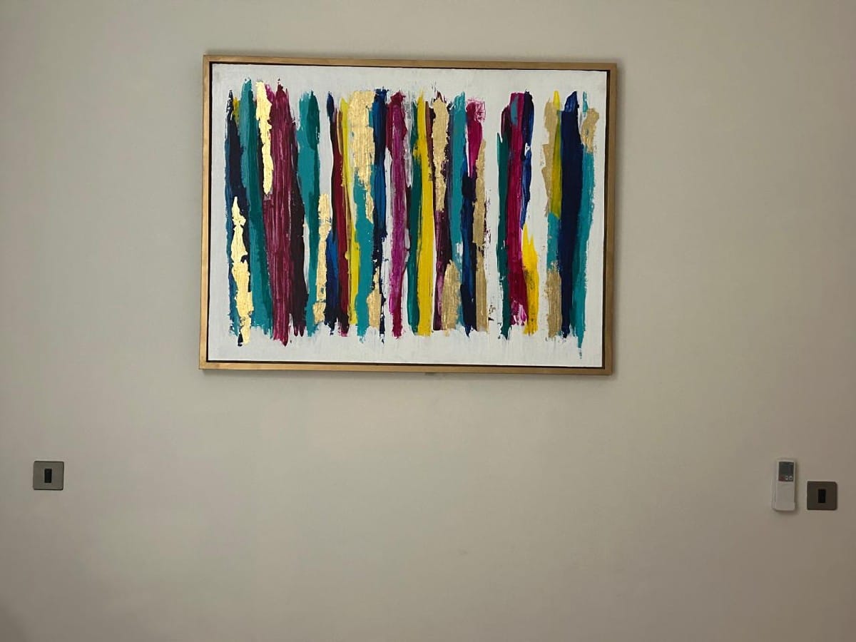 Abstract Vertical Brushstroke Acrylic Painting | Gold Accents