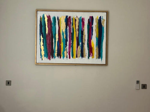 Abstract Vertical Brushstroke Acrylic Painting | Gold Accents