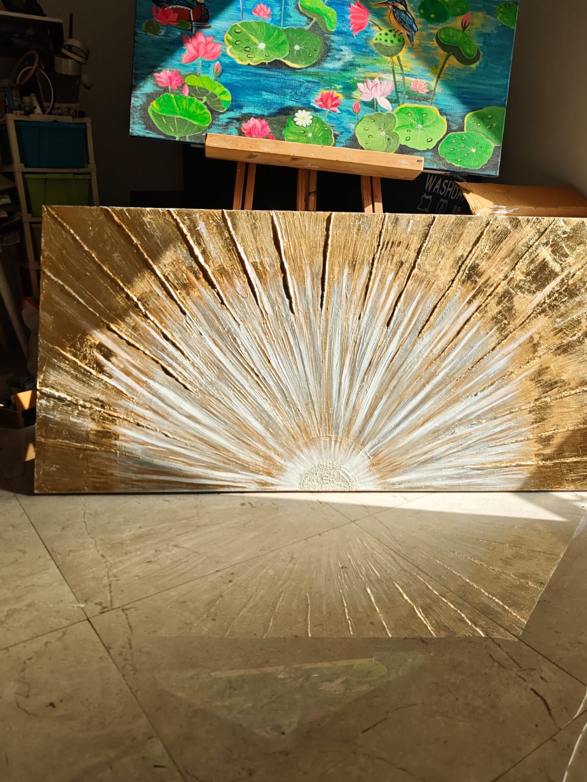 Golden Sunburst Clay Texture Painting
