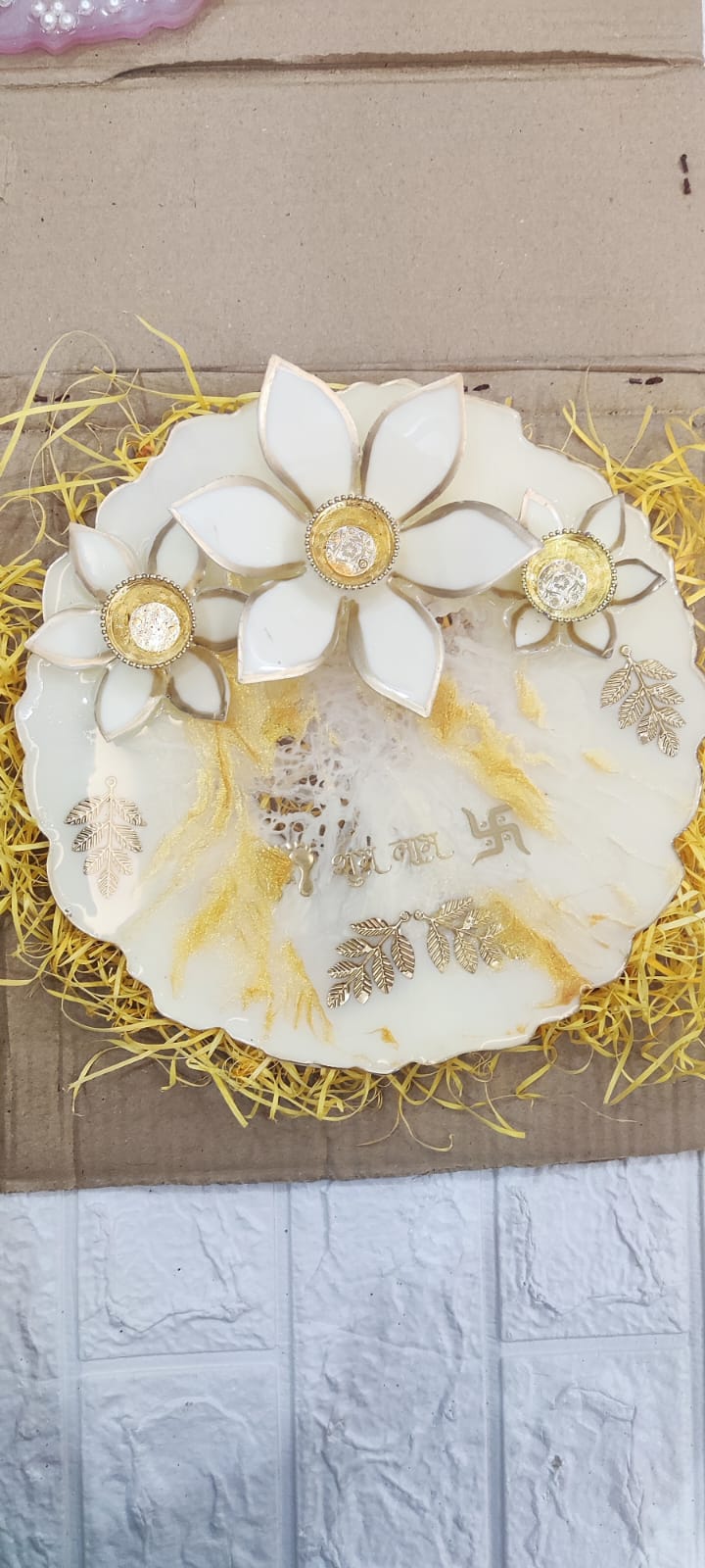 5 Handcrafted Resin Pooja Thali with 3D Floral & Diya Embellishments
