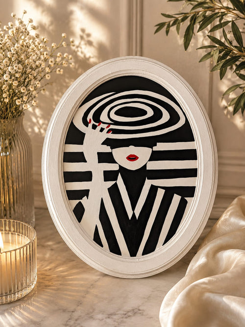 11 Monochrome Oval Wall Art | Hand-Painted Wooden MDF