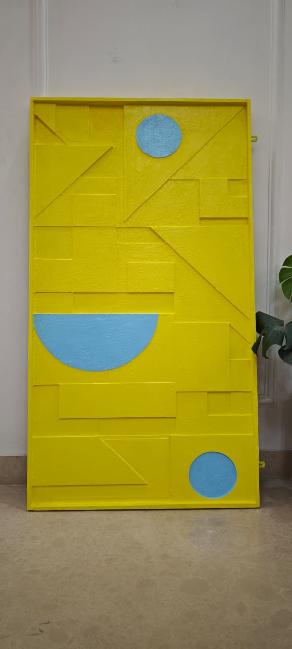 Yellow & Blue Geometric 3D Wooden Wall Art