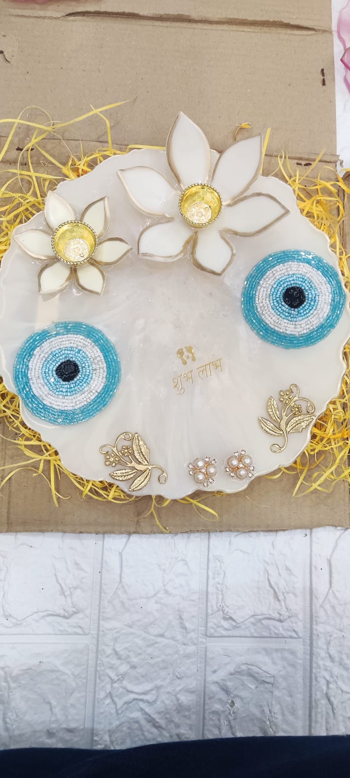 5 Handcrafted Resin Pooja Thali with 3D Floral & Diya Embellishments