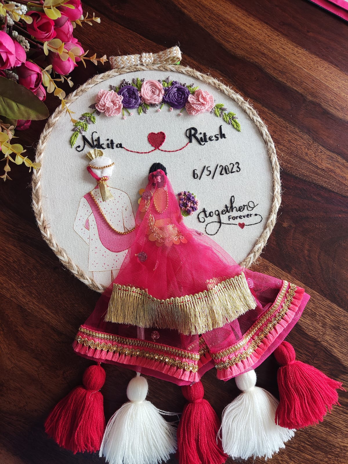 Personalized Wedding Couple Embroidery Hoop | Anniversary & Wedding Gift